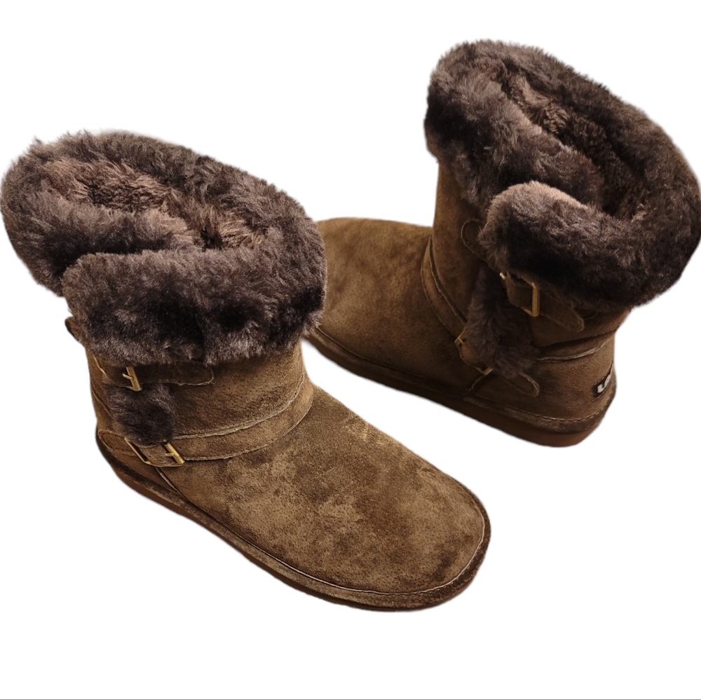 Lamo Brown Suede Water Resistant Faux Fur Boots 8 - Picture 1 of 10